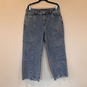 Sidefeel Blue Front Seam Wide Leg Jeans Raw Hem Crop Medium Wash Size 16